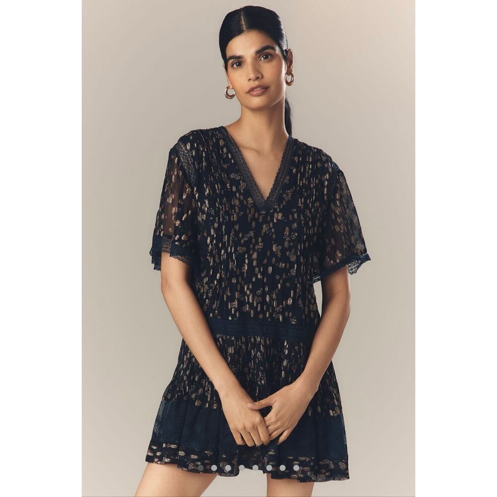 Maeve V-Neck Lurex Tiered Mini Dress-Nwt